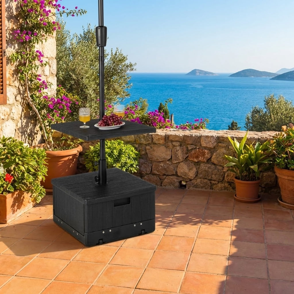 Biotree 175 LBS Outdoor Fillable Umbrella Base with Table Tray-Black - Heavy Duty Outdoor Patio Stand