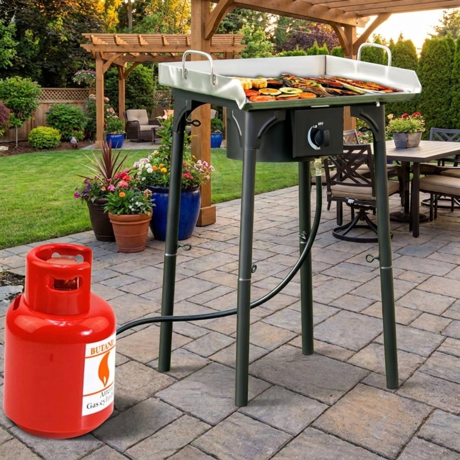 Biotree 100000 BTU Portable Propane Outdoor Camp Stove with Adjustable Legs for Outdoor Camping Backyard Patio Cooking, Black