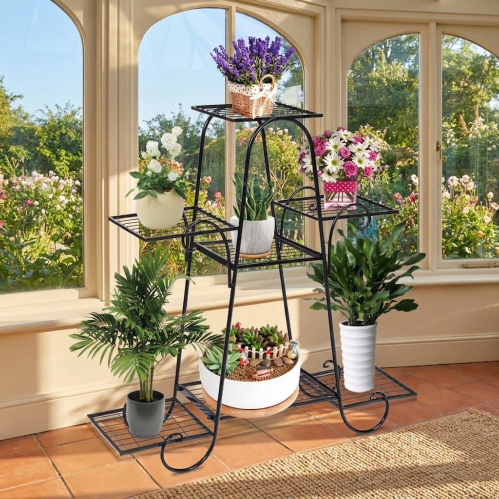 Biotree 7 Tier Metal Patio Plant Stand for Indoor Outdoor Patio Balcony Garden, Black