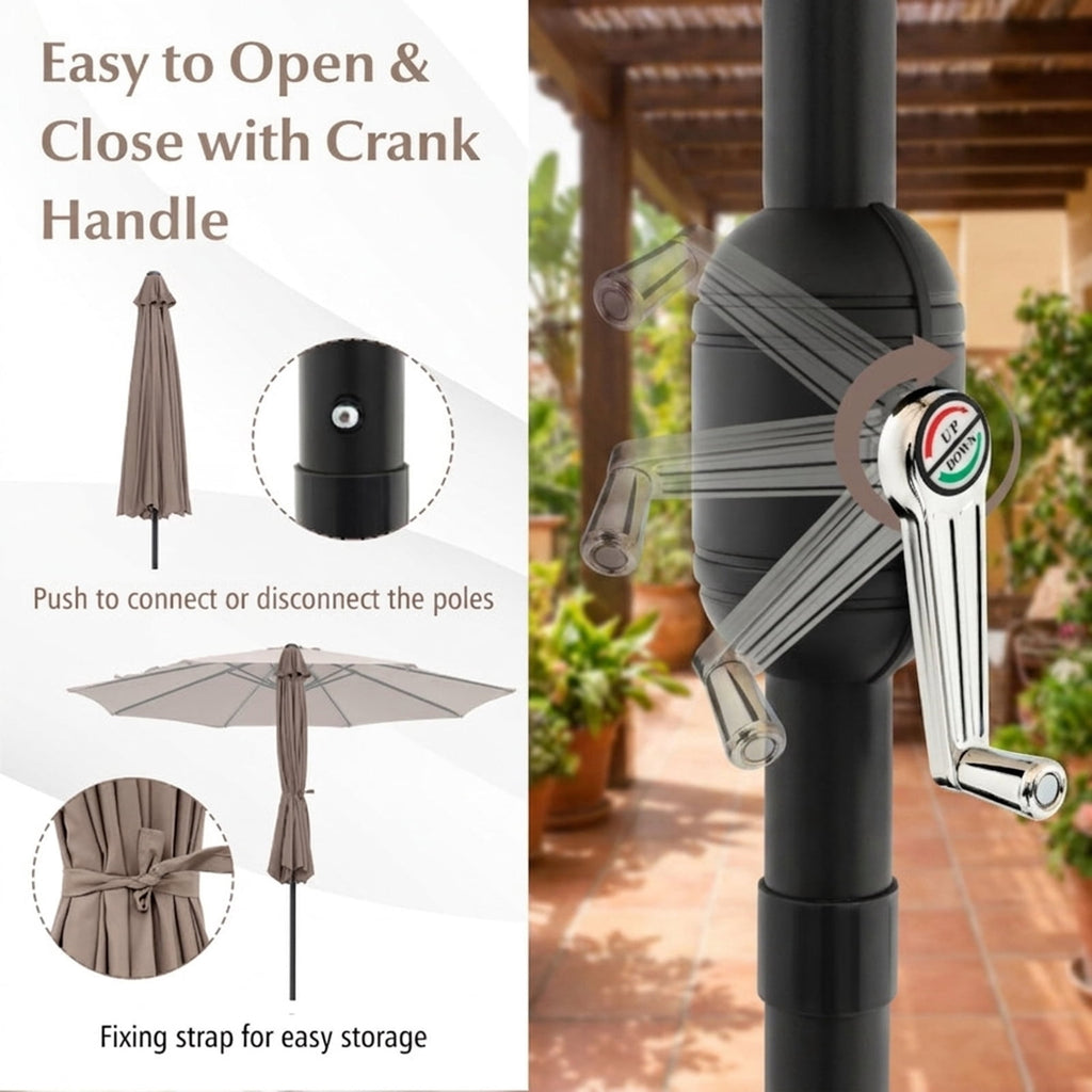 Biotree 10 ft Market Patio Umbrella with Crank and Tilt, 8 Sturdy Ribs, Vented Canopy - Tan for Backyard