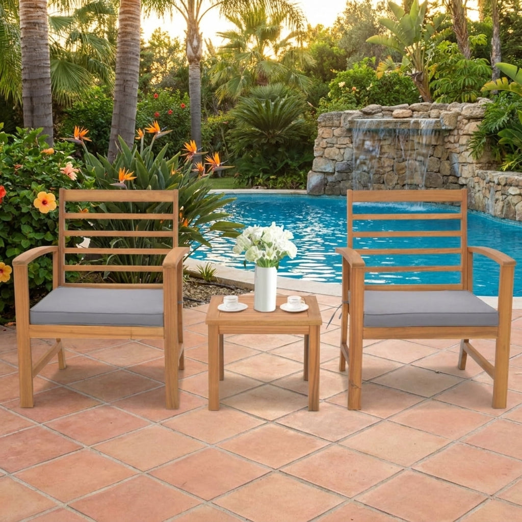 Biotree 3 Pieces Outdoor Furniture Set with Soft Seat Cushions Outdoor Conversation Set for Garden Backyard PorchGray
