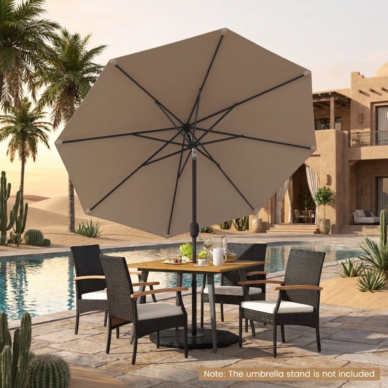 Biotree 9 ft Market Patio Umbrella with Crank and Tilt, 8 Sturdy Ribs, Vented Canopy - Tan for Backyard