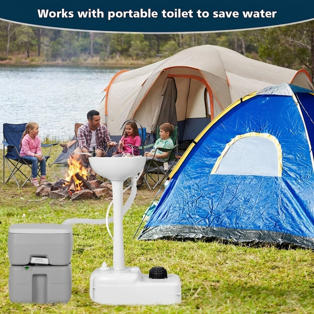 Biotree Portable Hand Wash Station Basin Stand with 4.5 Gallon Tank Camping Sink with Soap Dispenser for Outdoor, Gray