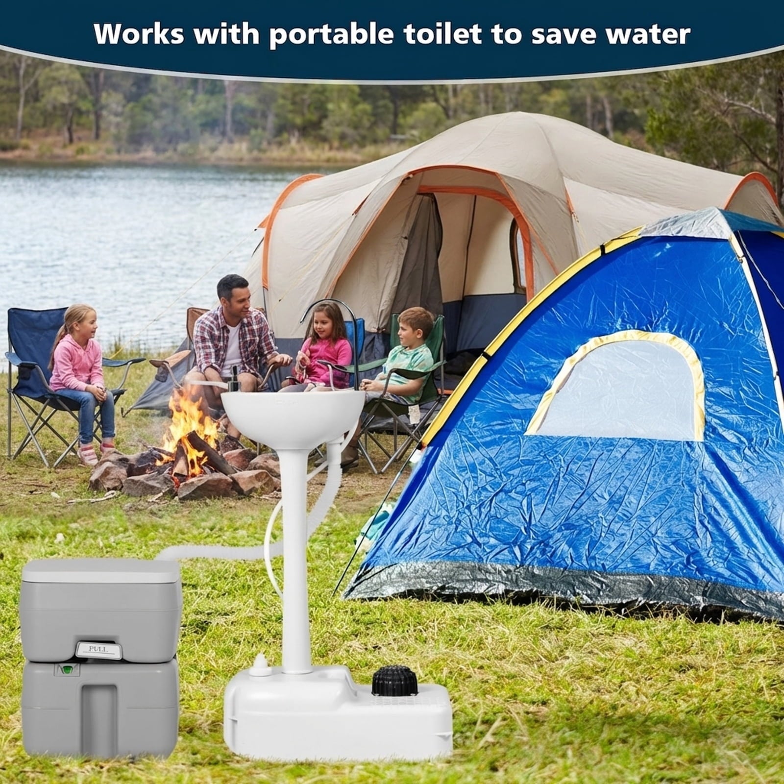 Biotree Portable Hand Wash Station Basin Stand with 4.5 Gallon Tank Camping Sink with Soap Dispenser for Outdoor, Gray