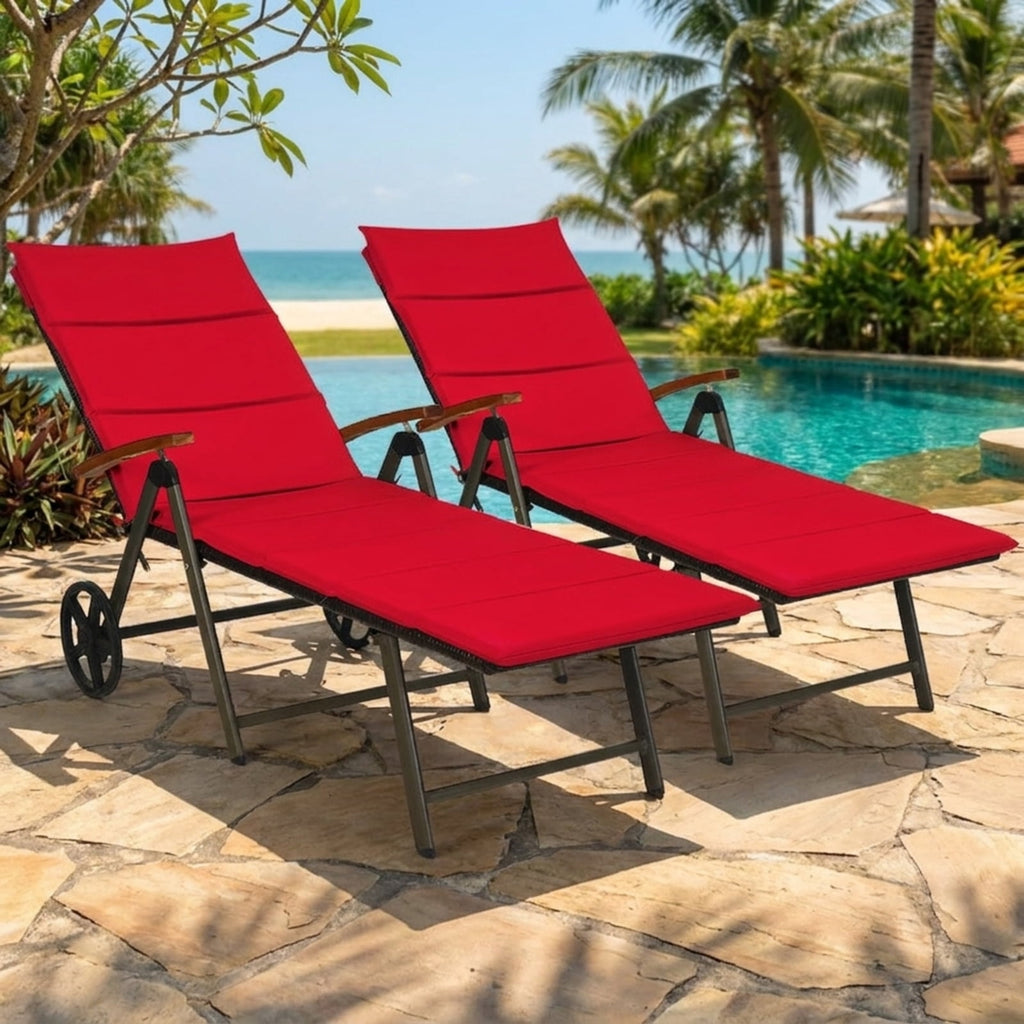 Biotree Outdoor Chaise Lounge Chair Rattan Lounger Recliner Chair Stackable Patio Chair for Garden BackyardRed