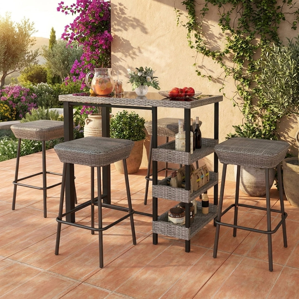 Biotree 43.5 Inch Outdoor Bar Table with Tempered Glass Top, Black