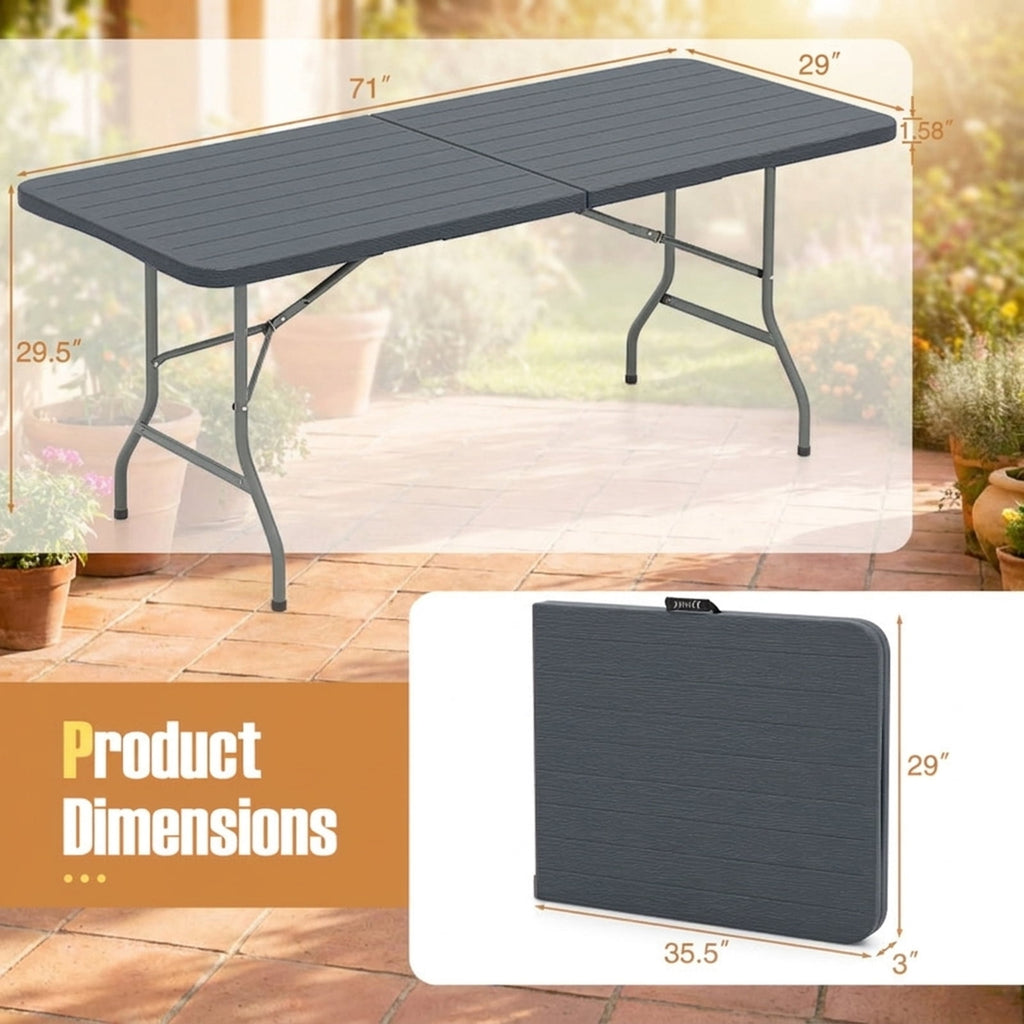 Biotree 6 Feet Folding Table with Wood Grain HDPE Tabletop and Safe Lock Mechanism, Gray