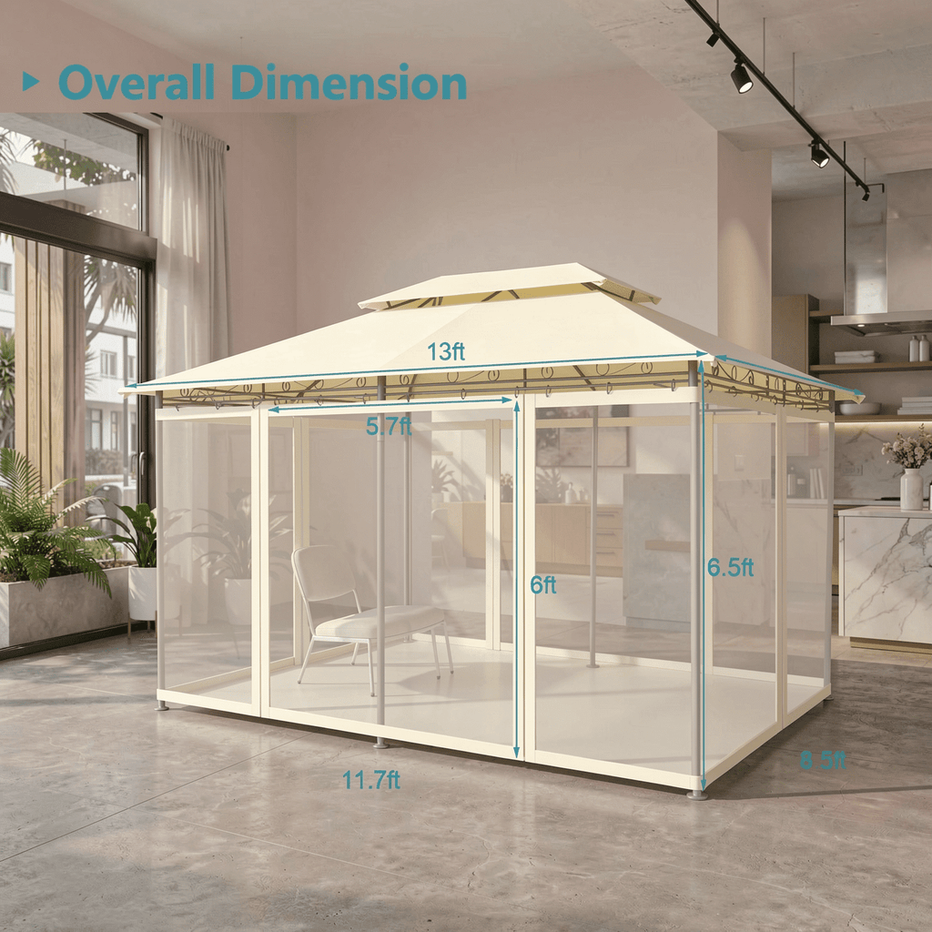 Biotree 10 Feet x 13 Feet Tent Canopy Shelter with Removable Netting Sidewall Beige - Outdoor Patio Backyard Garden Shade Canopy Shelter