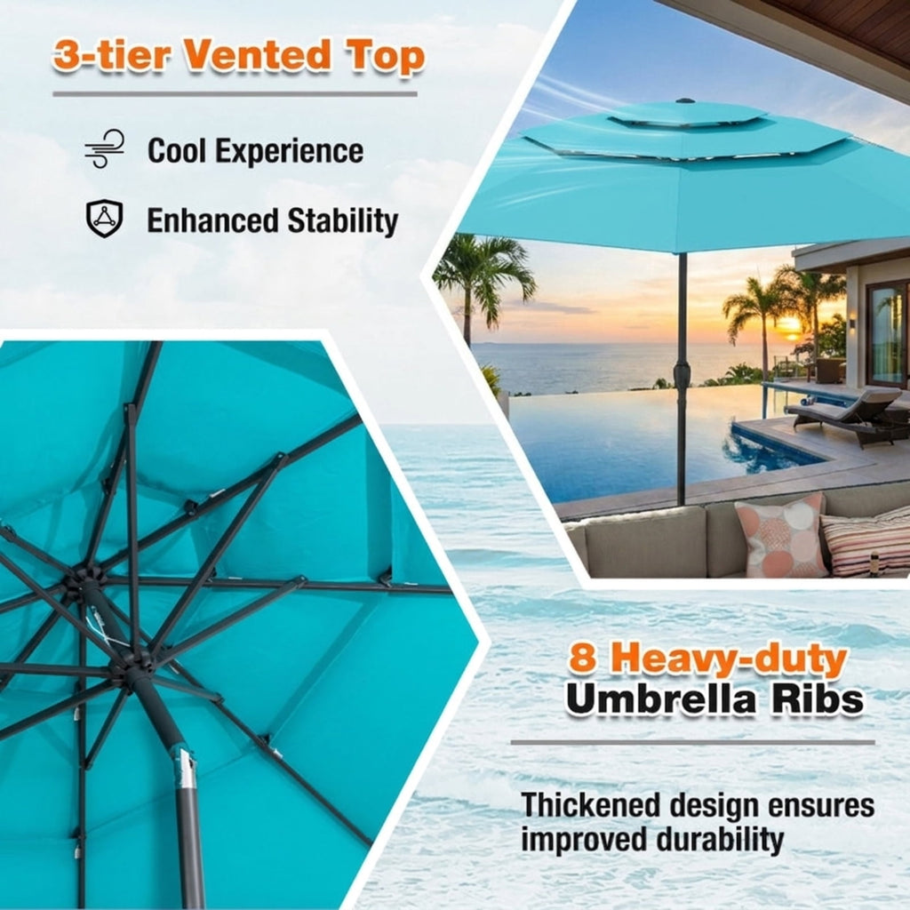 Biotree 10 FT Patio Umbrella, 3-tier Vented Patio Umbrella with Push Button Tilt for Patio Garden Backyard Pool, Green