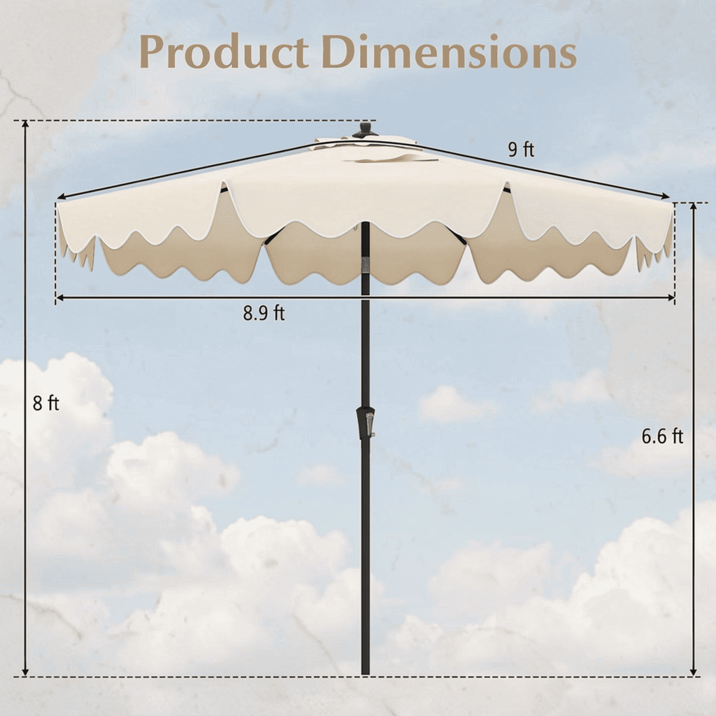 Biotree 9 Feet Patio Umbrella with Crank Handle and Push Button Tilt-Beige - Outdoor Patio Garden Sun Shade