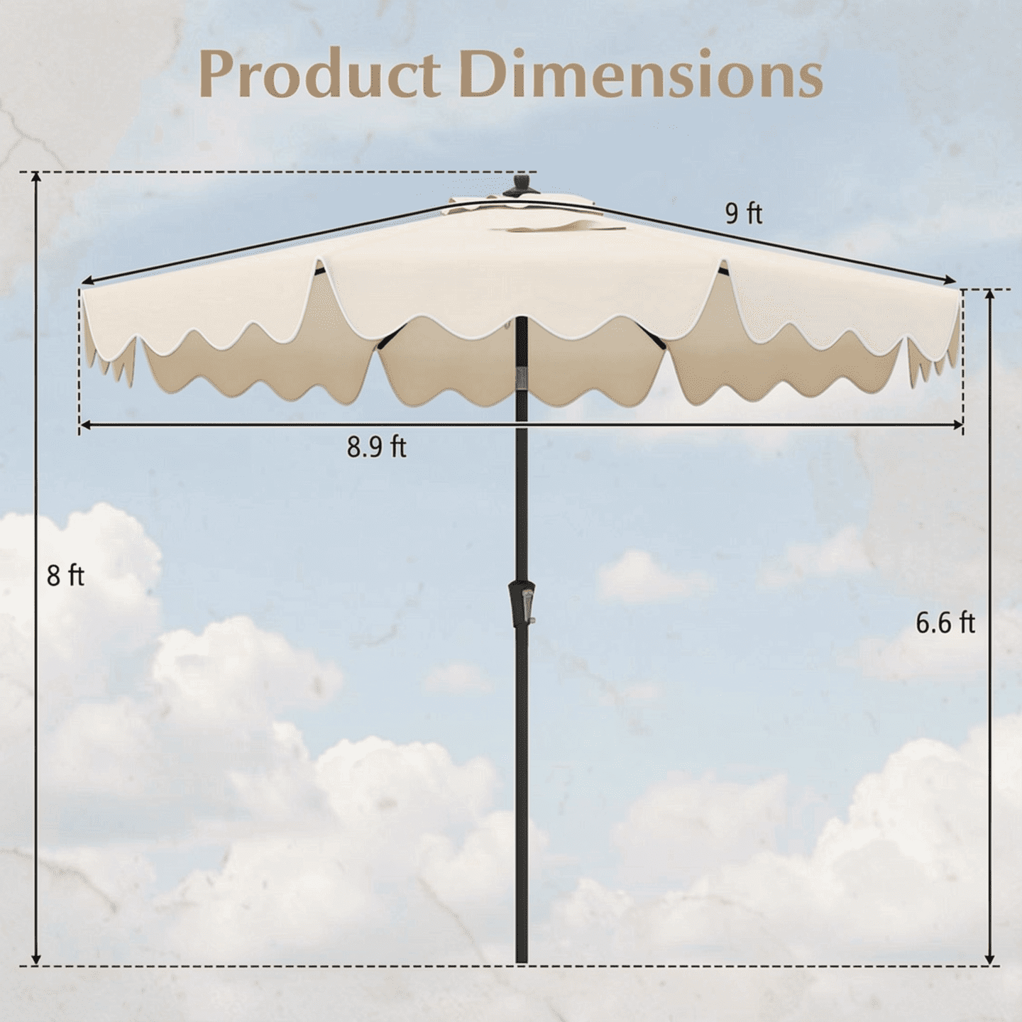 Biotree 9 Feet Patio Umbrella with Crank Handle and Push Button Tilt-Beige - Outdoor Patio Garden Sun Shade