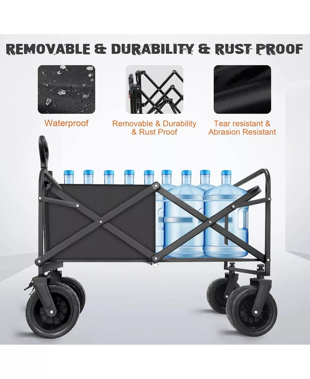 Biotree 560lbs Collapsible Folding Wagon, Heavy Duty Utility Beach Cart with 8" Wheels , Large Capacity for Camping, Beach, Shopping, Outdoor, Black
