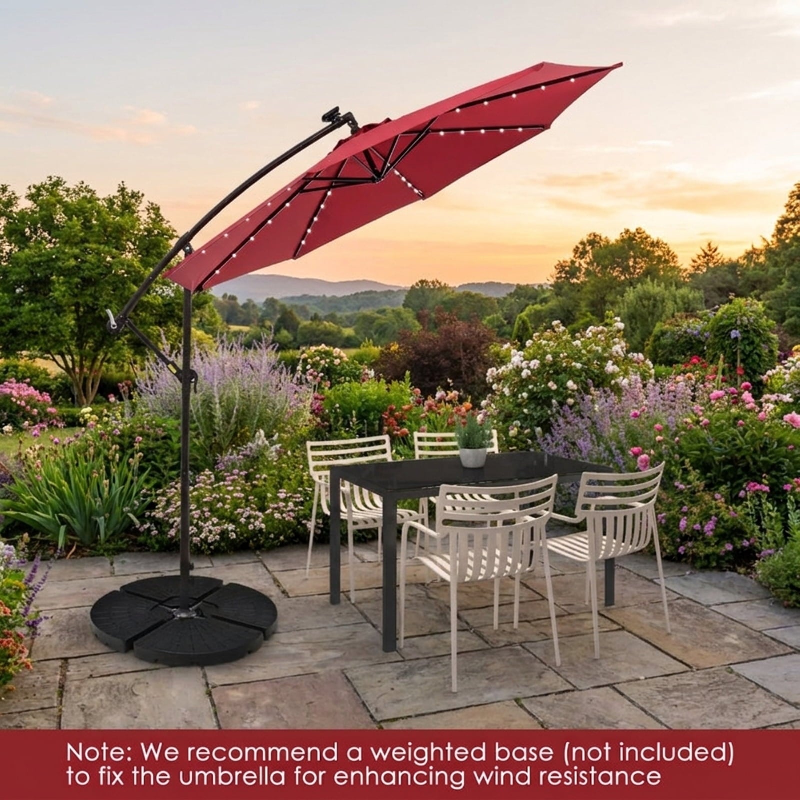 Biotree 9 ft Solar LED Market Patio Umbrella with Tilt and Crank Lift 6 Ribs 18 Lights Iron Pole for Outdoor Table Use - Beige