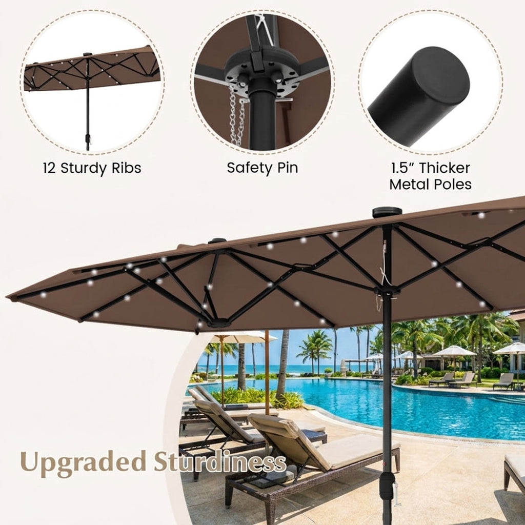 Biotree 13 ft Double-Sided Twin Patio Umbrella Solar Powered Outdoor Shade - Brown - UV Protection with Cross Base