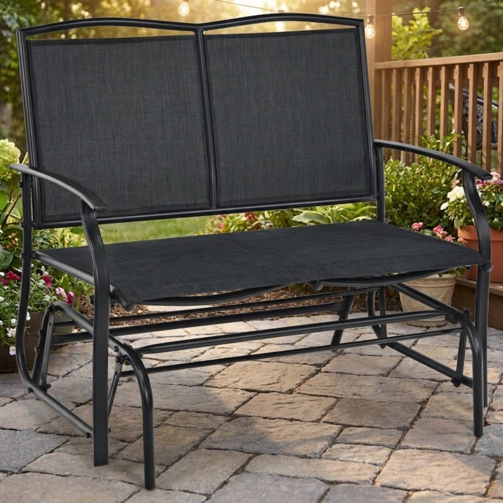 Biotree Iron Patio Rocking Chair for Outdoor Backyard and Lawn Stackable Patio Chair for Garden BackyardBlack