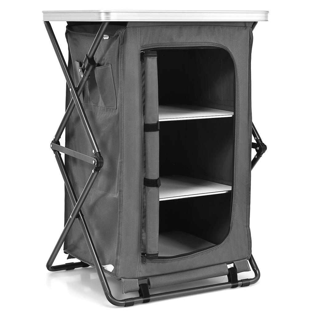 Biotree Folding Camping Storage Cabinet with 3 Shelves and Carry Bag Portable Camp Kitchen Organizer for Outdoor, Green