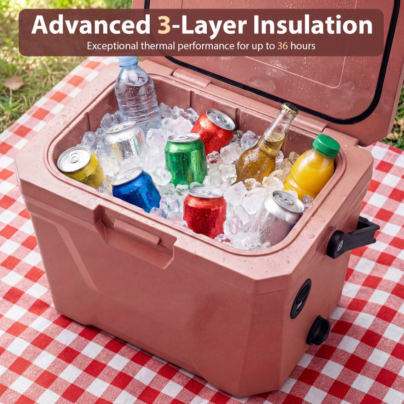 Biotree 21 Qt Insulated Portable Cooler Hard Shell Ice Chest with 2 Cup Holders, Pink