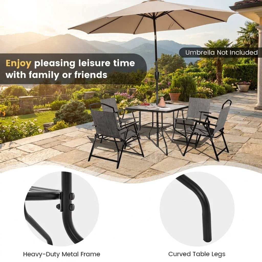 Biotree 34 Inch Outdoor Dining Table Square Tempered Glass Table with 1.5 Inch Umbrella Hole, Gray