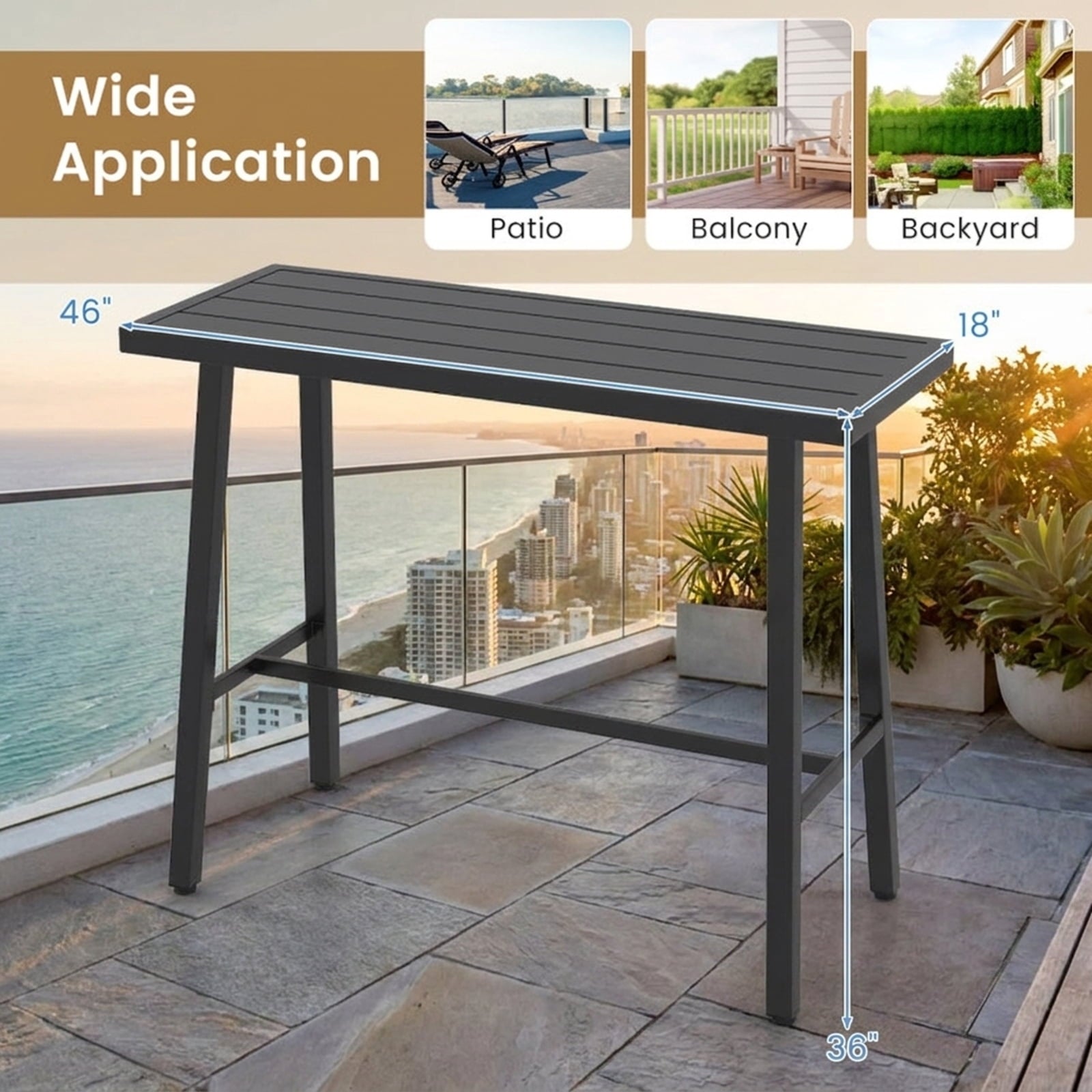 Biotree 36 Inches Patio Counter Height Bar Table with Adjustable Foot Pads, Black