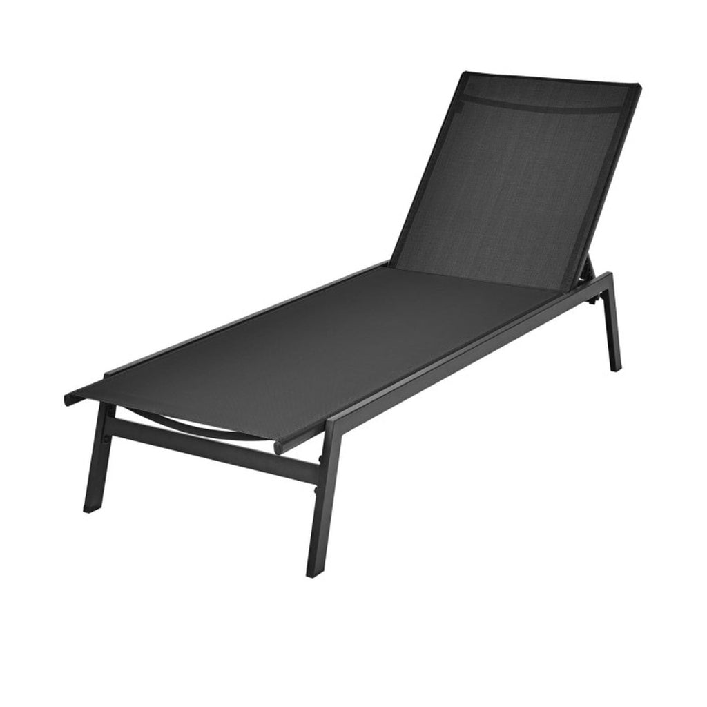 Biotree Outdoor Reclining Chaise Lounge Chair with 6-Position Adjustable Back Stackable Patio Chair for Garden BackyardBlack