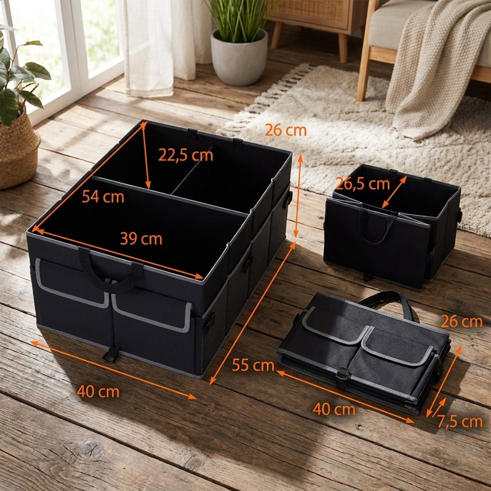 Biotree 13 Gallon Car Trunk Organizer Removable Divider 6 Pockets Foldable - Black