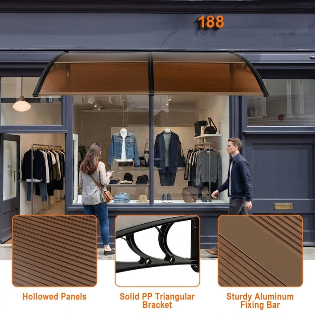 Biotree Outdoor Front Door Patio Overhang Awning for Sunlight Rain Snow Wind Protection-80 x 40 Inch for Patio Deck Door Window Sun Rain Protection, Coffee