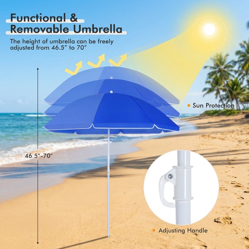 Biotree Double Camping Chair with Removable Umbrella Portable Folding Loveseat with Cooler Bag and Cup Holders for Beach Picnic, Blue