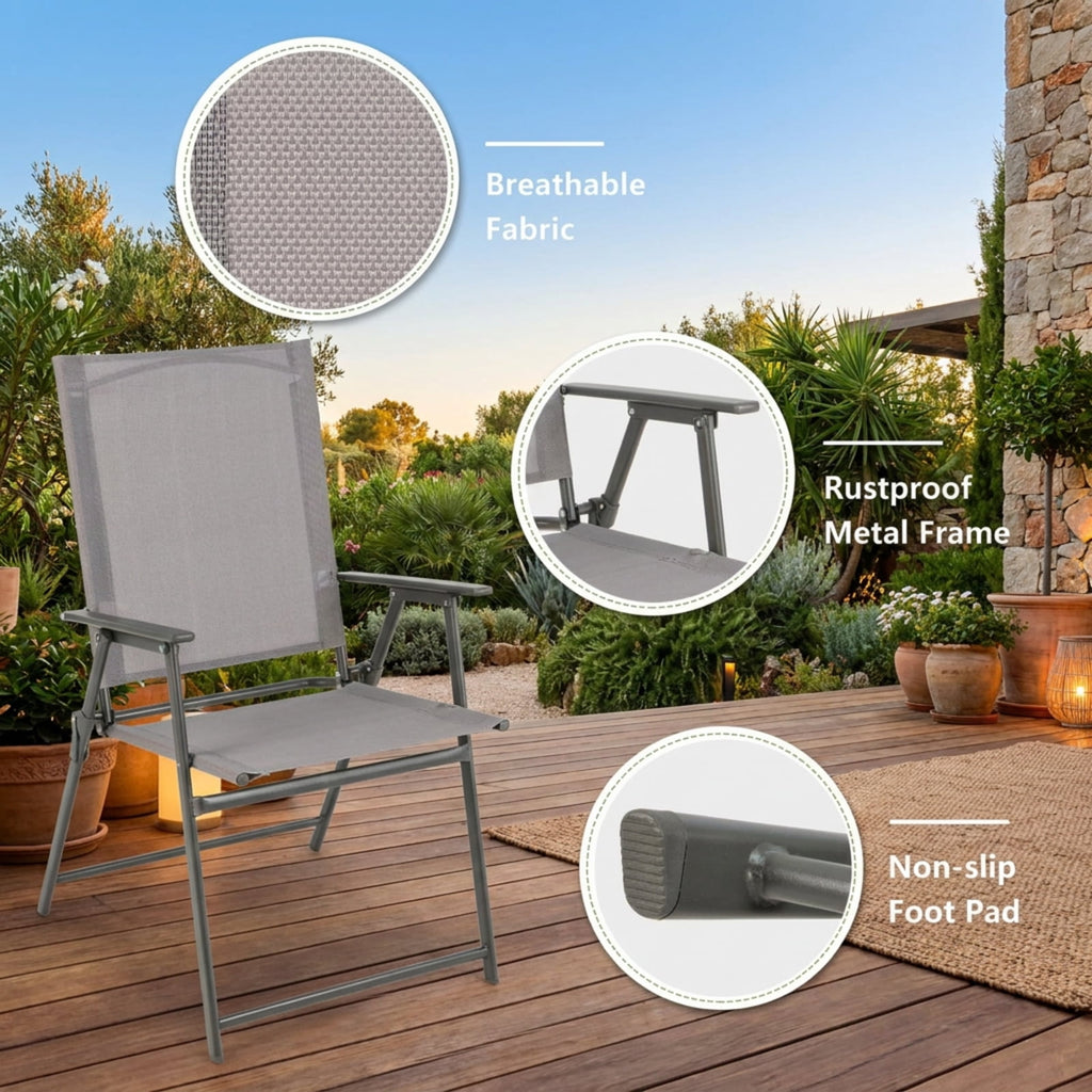 Biotree Set of 4 Patio Folding Chair Set with Rustproof Metal Frame Stackable Patio Chair for Garden BackyardGray
