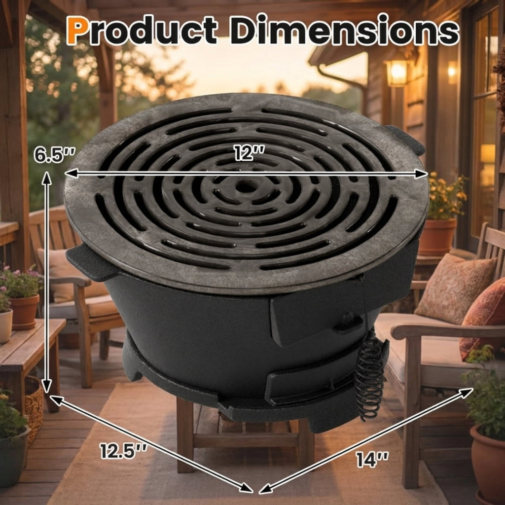 Biotree Round Hibachi Grill Outdoor Portable Charcoal Stove with 12 Inch Double-Sided Grate for Outdoor Backyard Camping Patio BBQ, Black