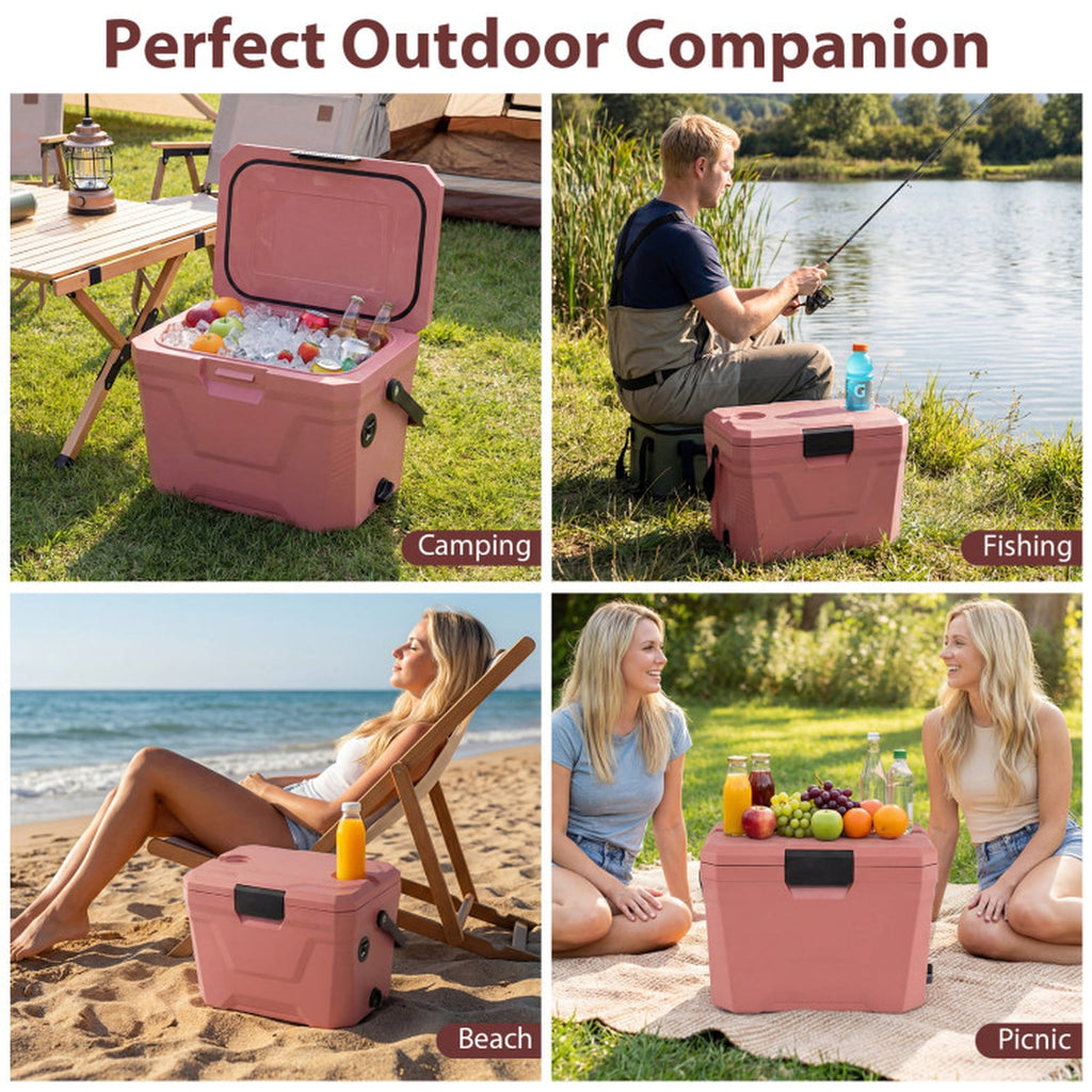 Biotree 21 Qt Insulated Portable Cooler Hard Shell Ice Chest with 2 Cup Holders, Pink