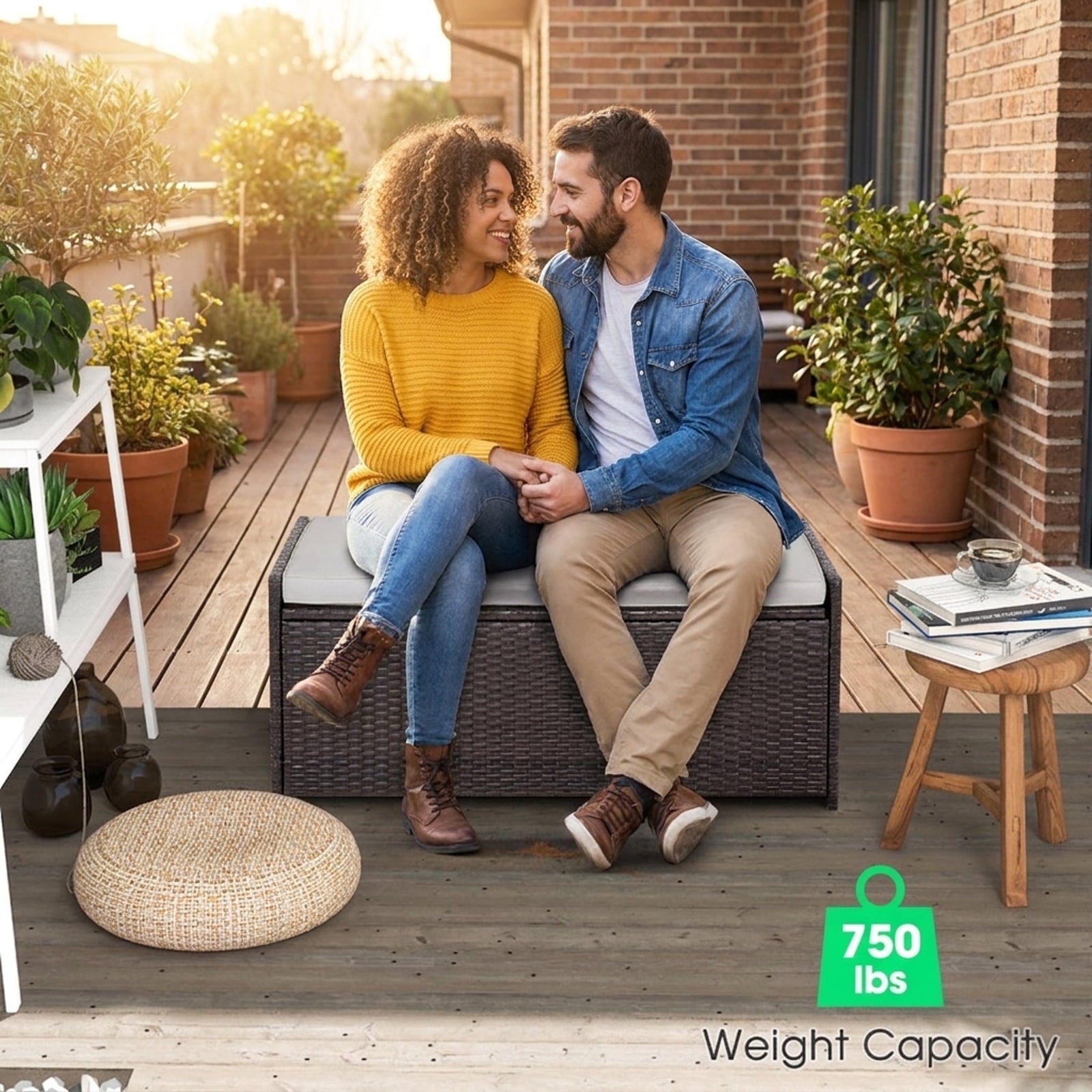 Biotree 34 Gallon Patio Storage Bench with Seat Cushion and Zippered Liner Outdoor Waterproof for Patio Deck Garden Cushions, Brown