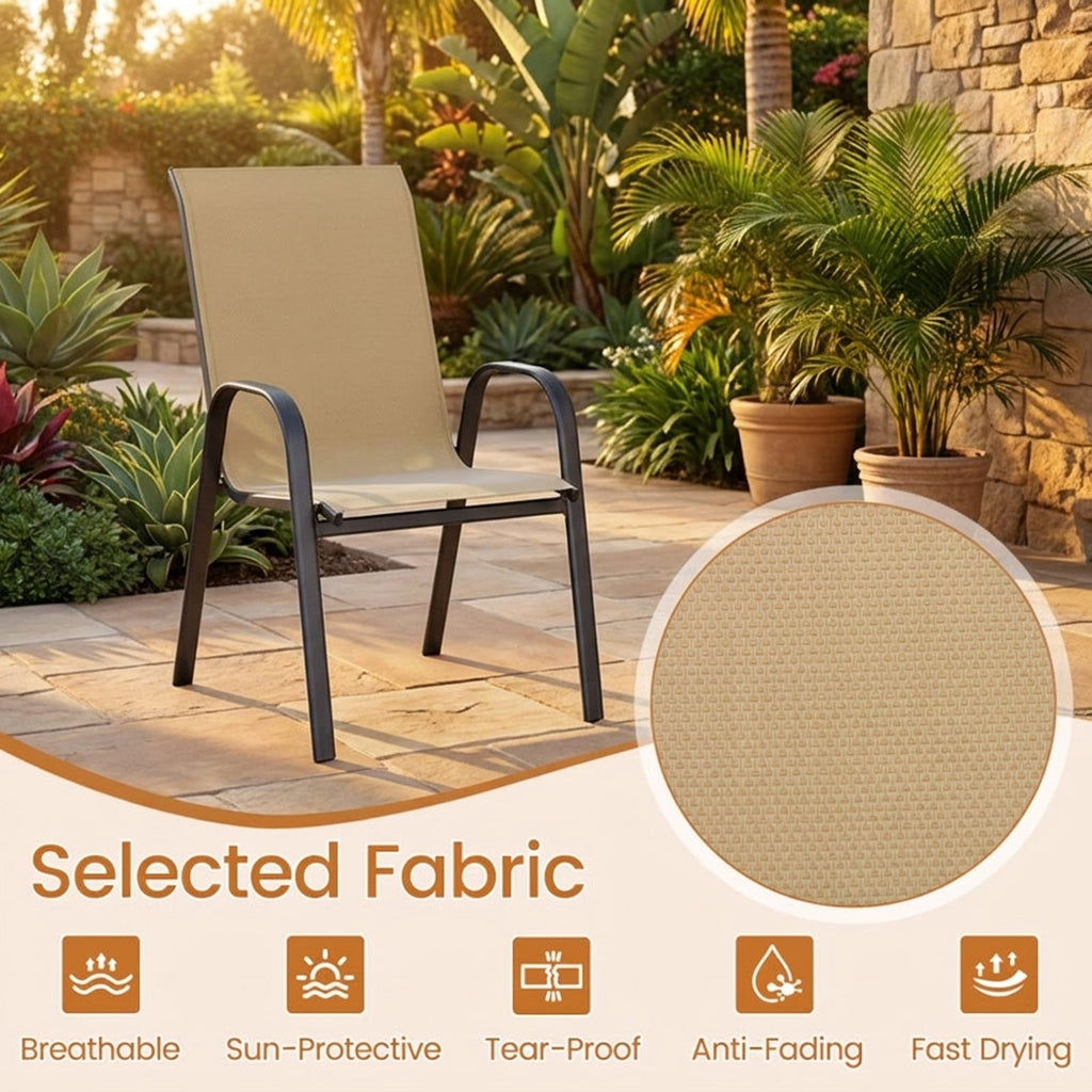 Biotree Set of 2 Outdoor Bar Stools 29-Inch Fabric Patio Bar Chairs with Armrests Inclined Backrest, Beige