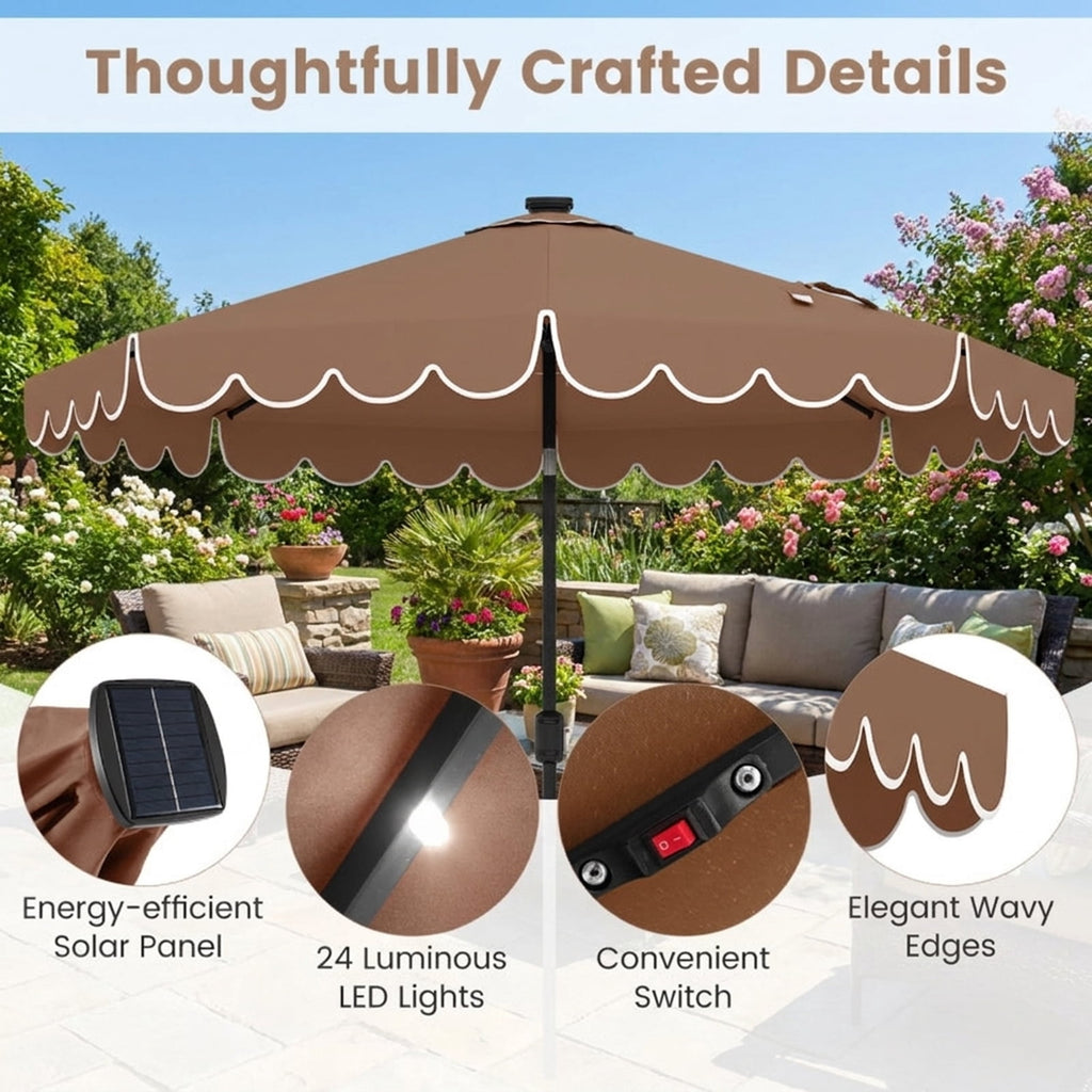 Biotree 9.3 ft Market Patio Umbrella with Crank and Tilt, 8 Sturdy Ribs, Vented Canopy - Coffee for Backyard