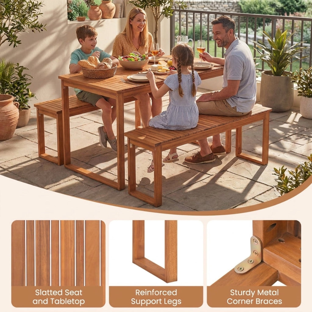 Biotree Acacia Wood Outdoor Garden Bench Set of 1/2 with Slatted Seat for Front Porch-Set of 2Natural