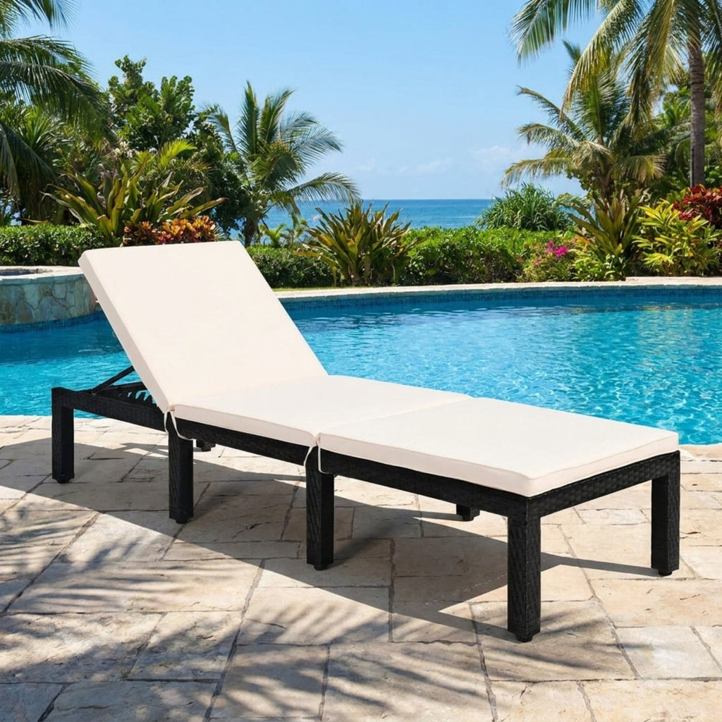 Biotree Patio Rattan Lounge Chair Chaise Couch Cushioned Height Adjustable Stackable Patio Chair for Garden BackyardWhite