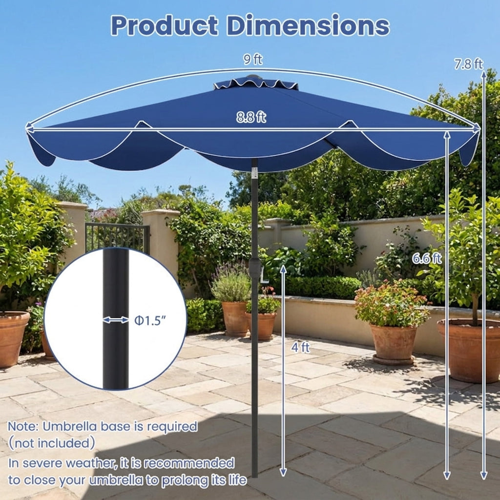 Biotree 9 ft Market Patio Umbrella with Crank and Tilt, 8 Sturdy Ribs, Vented Canopy - Navy Blue for Backyard