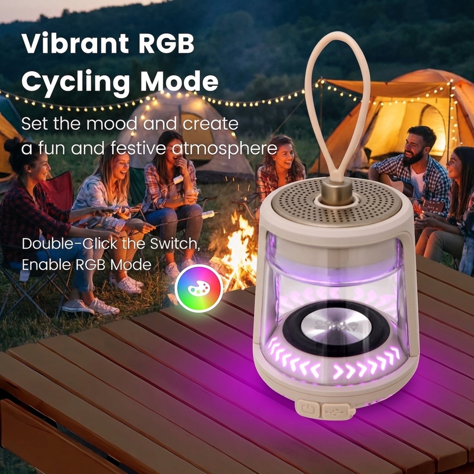 Biotree Outdoor Waterproof Camping Lantern Speaker with 3 LED Light Colors, White