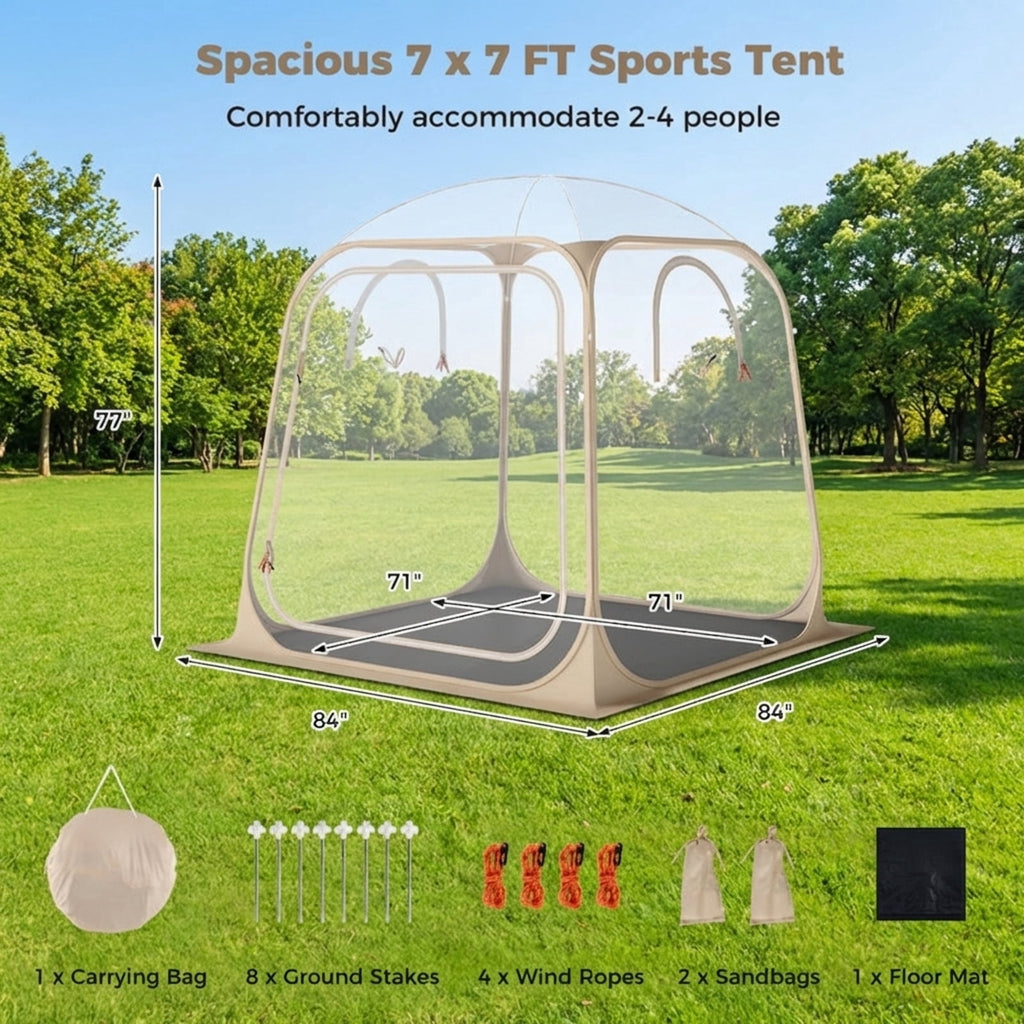 Biotree 7 x 7 FT Pop Up Clear Bubble Tent All-Weather Waterproof Pod with Sealed Floor for Sports Viewing Camping, Clear