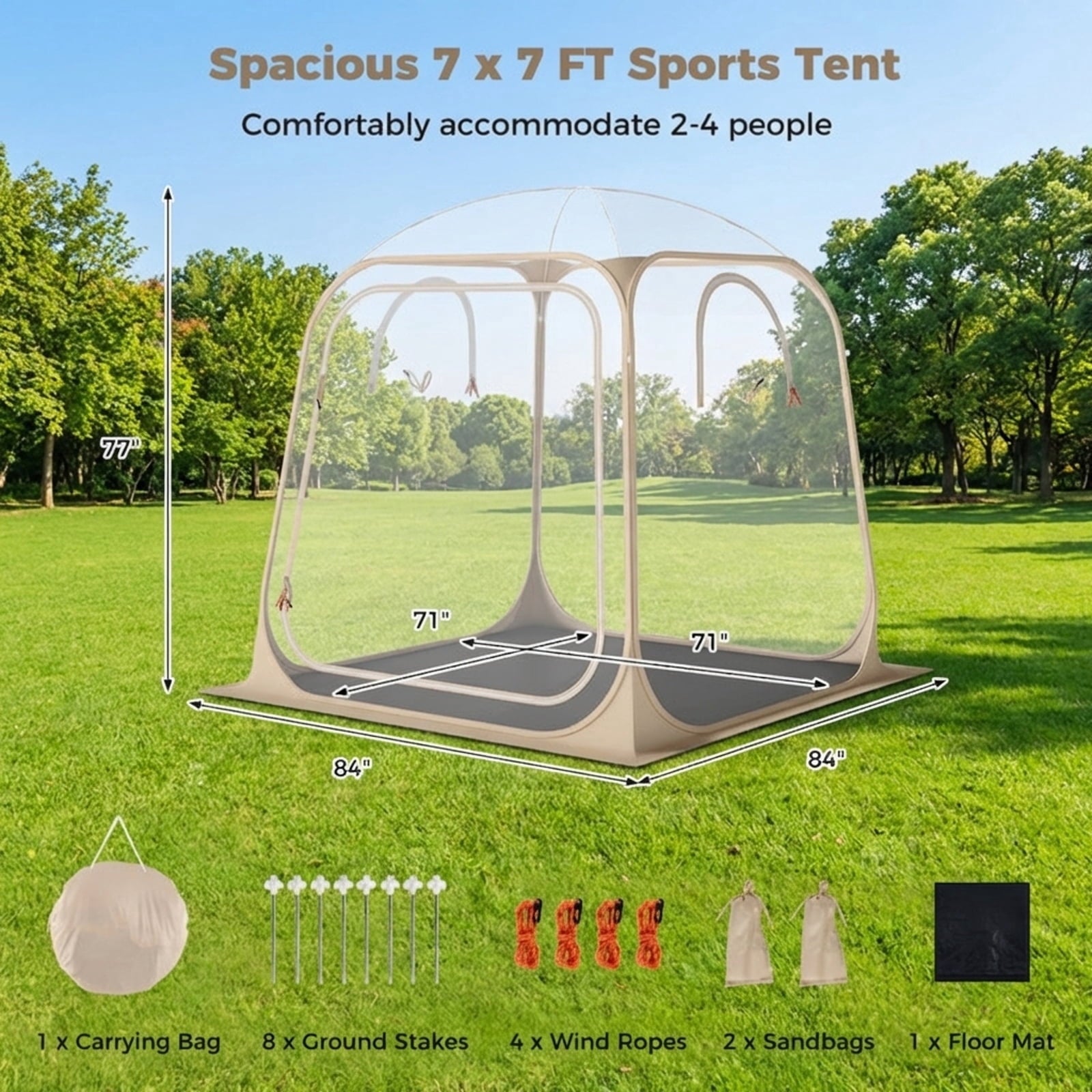 Biotree 7 x 7 FT Pop Up Clear Bubble Tent All-Weather Waterproof Pod with Sealed Floor for Sports Viewing Camping, Clear
