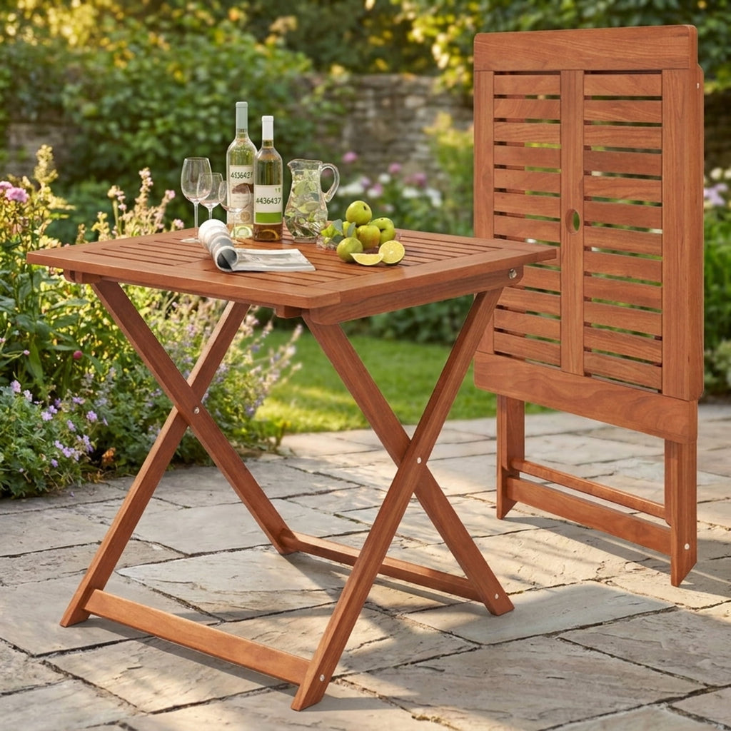 Biotree 29.5 Inch x 29.5 Inch Patio Dining Table with Teak Painting and Umbrella Hole, Teak