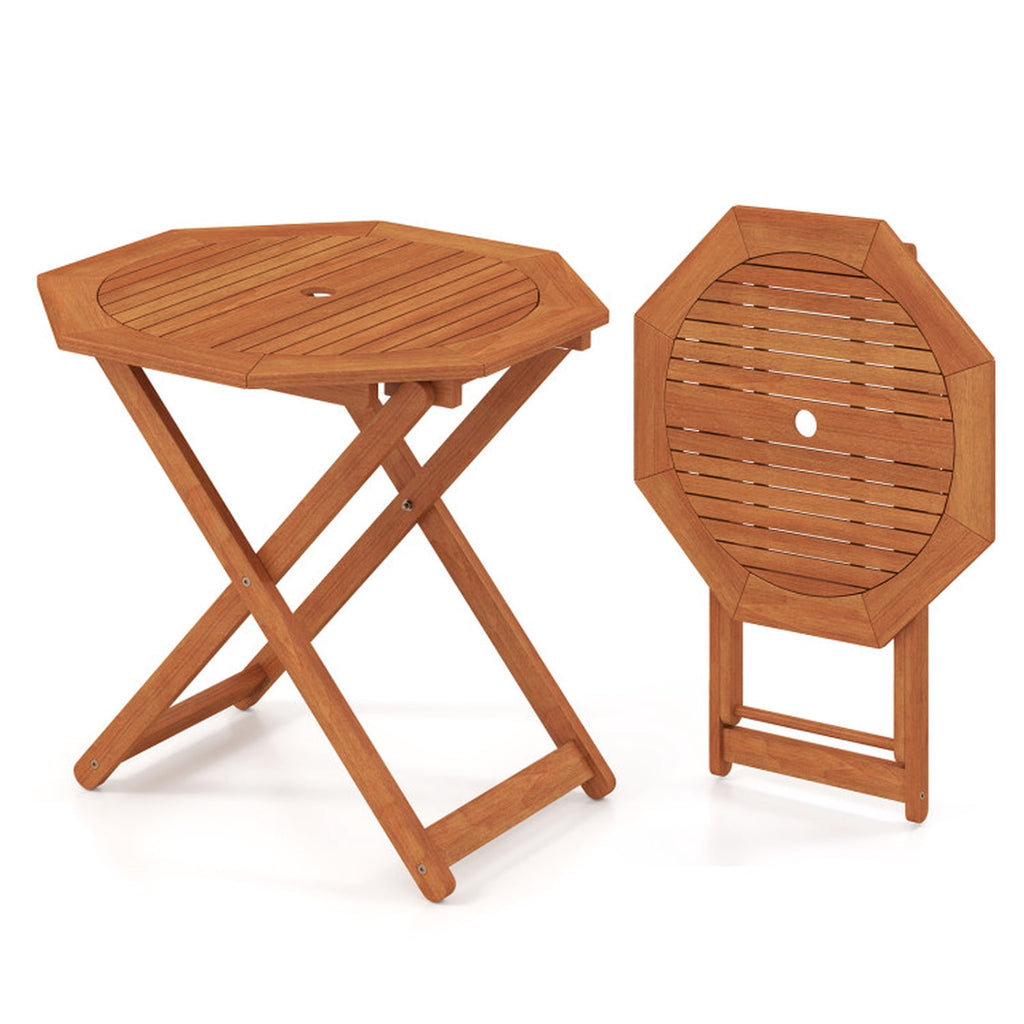 Biotree Octagon Folding Patio Table with 2 Inches Umbrella Hole, Brown