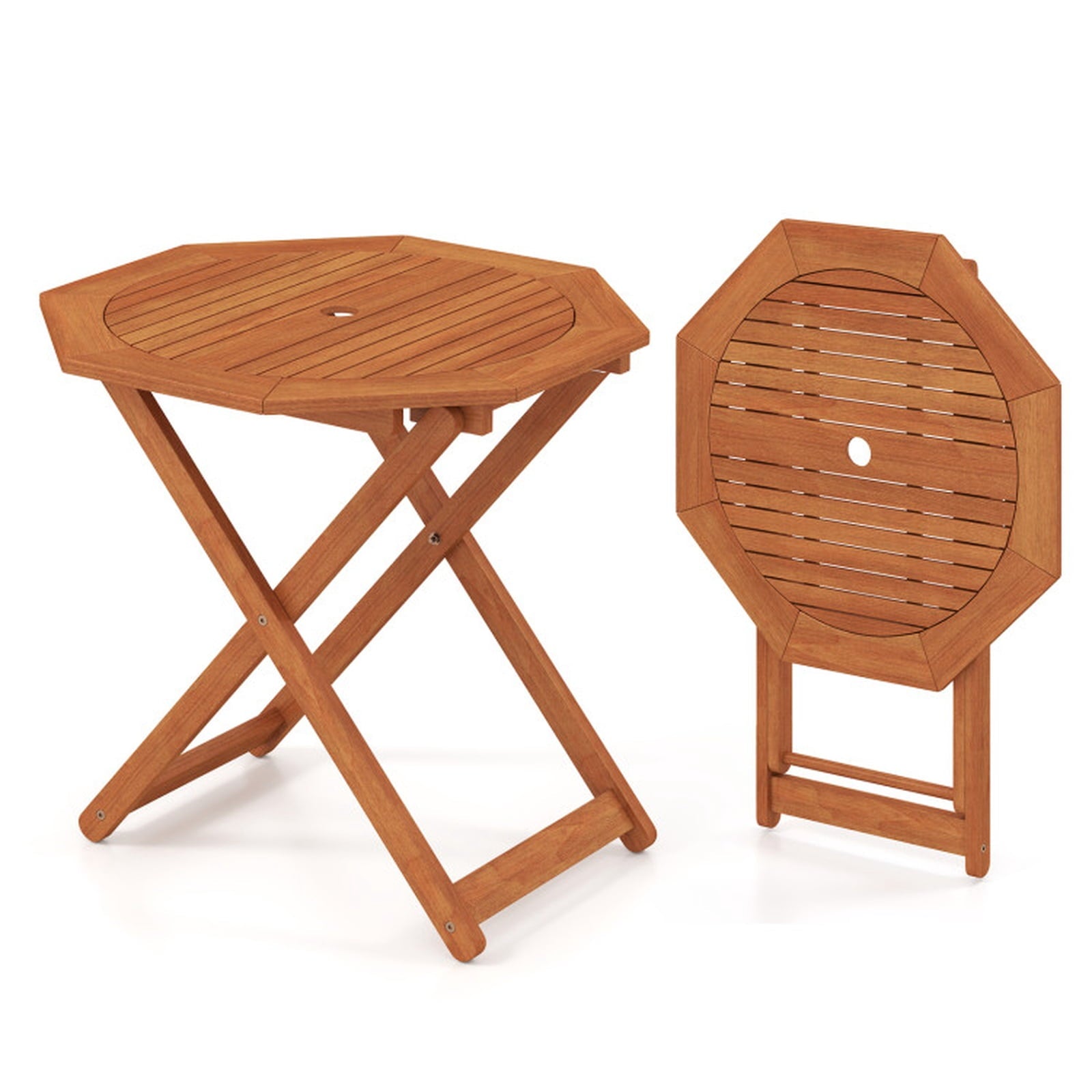 Biotree Octagon Folding Patio Table with 2 Inches Umbrella Hole, Brown