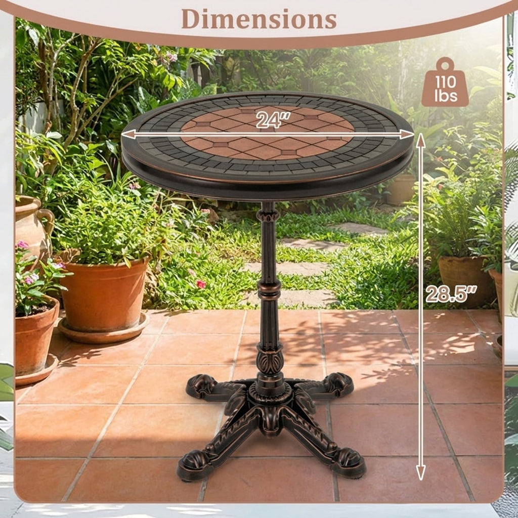 Biotree 24" Round Patio Dining Table Weather-resistant Cast Aluminum Table, Walnut