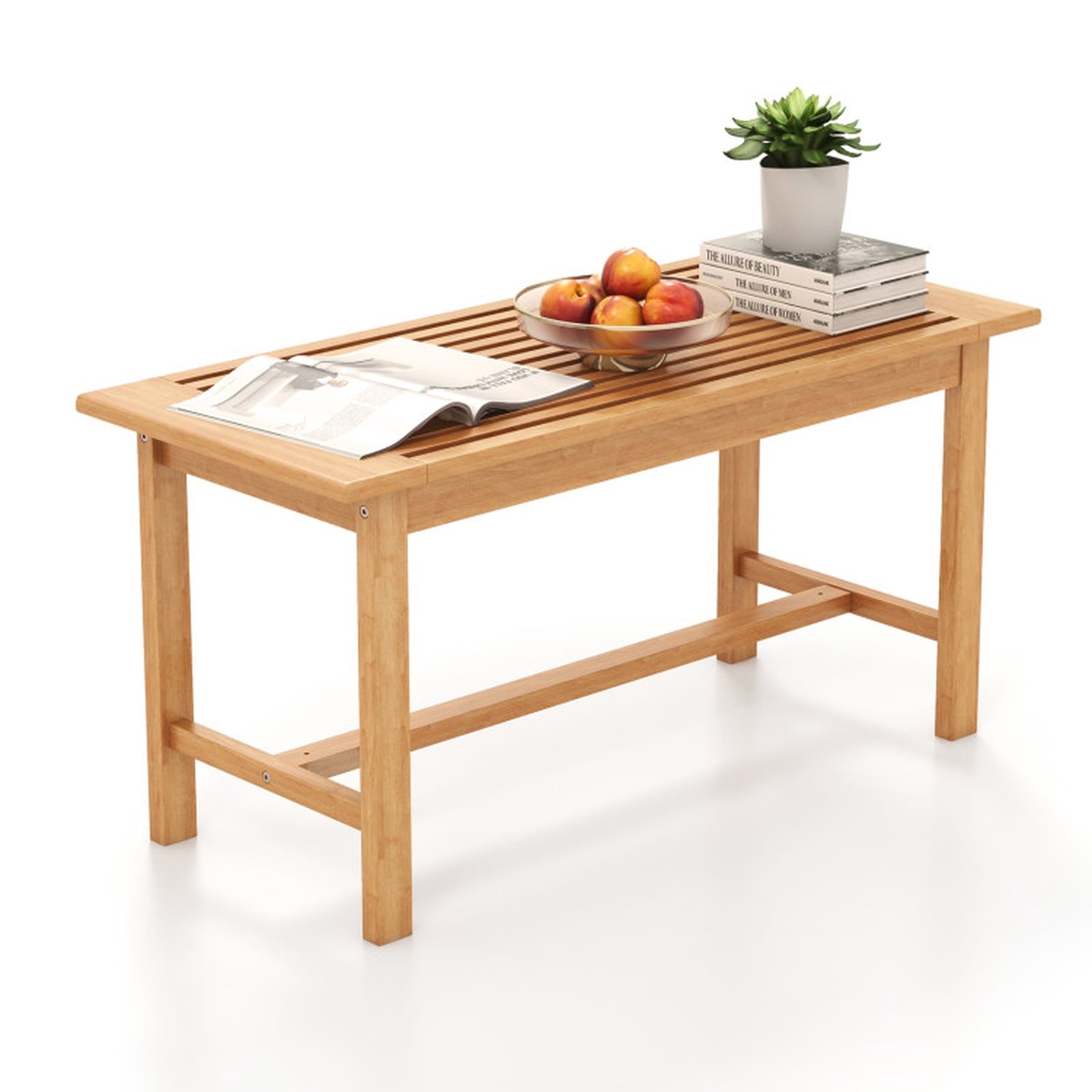 Biotree Patio Coffee Table 36 Inch Rectangular Outside Side Table with Slatted Tabletop, Natural