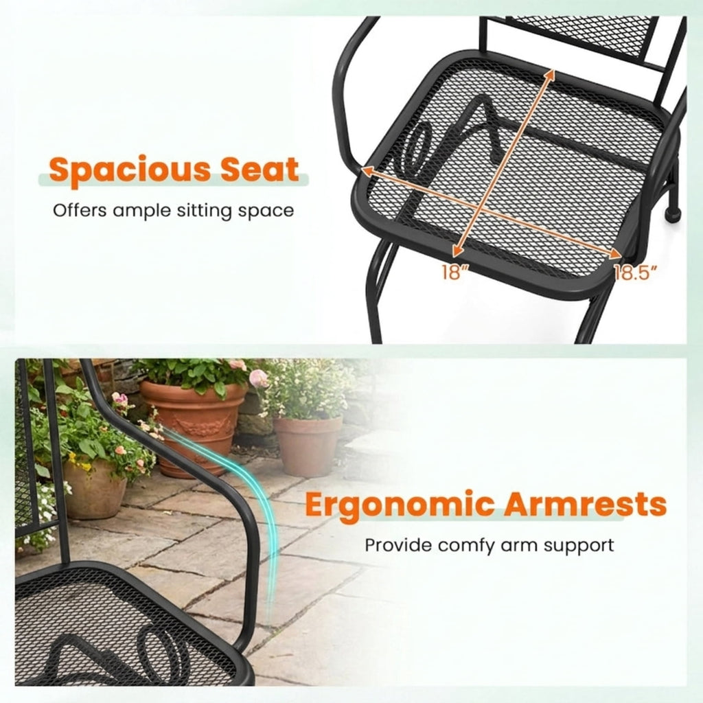 Biotree Outdoor Rocking Chair Set of 2 with Mesh Backrest and Seat for Yard Stackable Patio Chair for Garden BackyardBlack