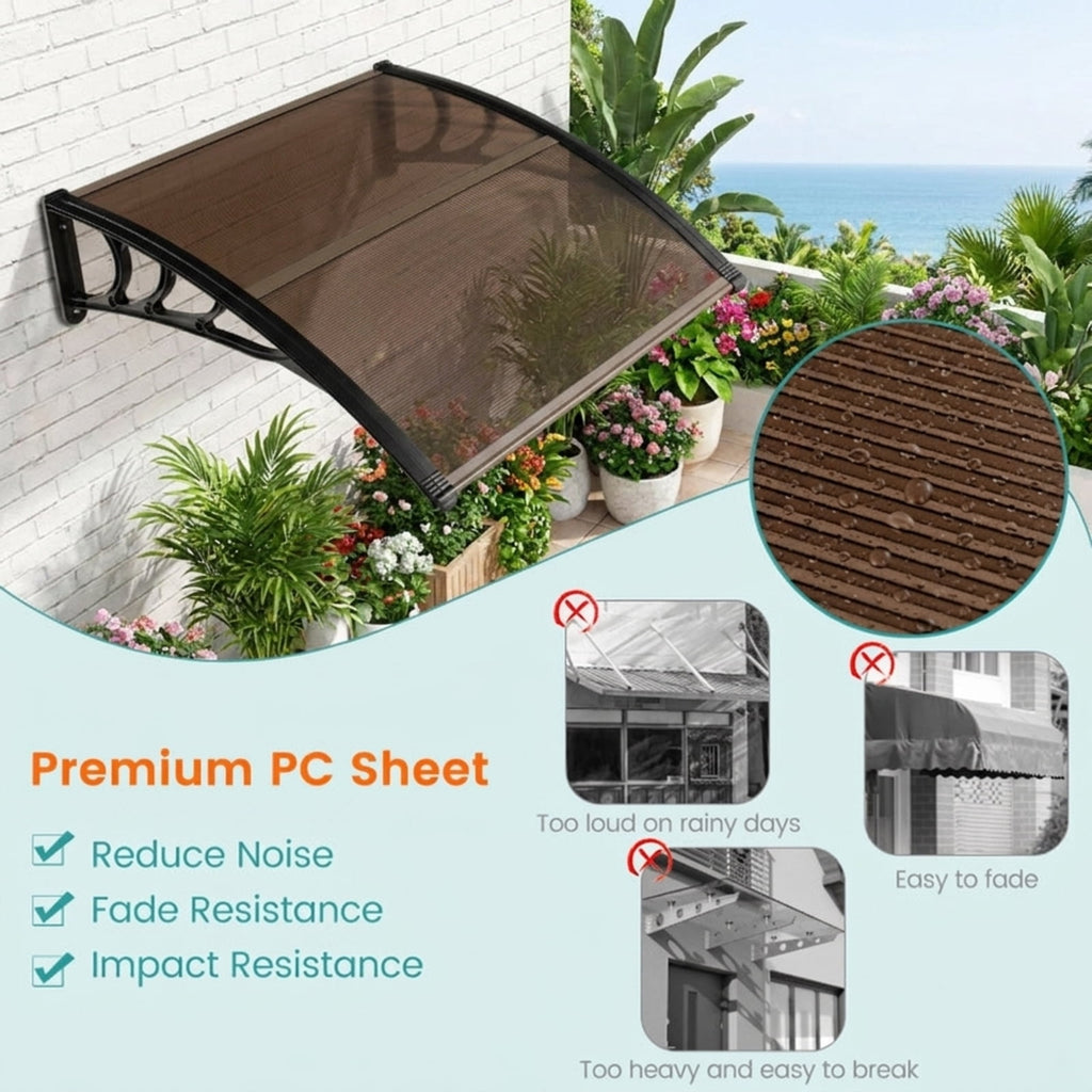 Biotree Outdoor Front Door Patio Overhang Awning for Sunlight Rain Snow Wind Protection-40 x 40 Inch for Patio Deck Door Window Sun Rain Protection, Coffee