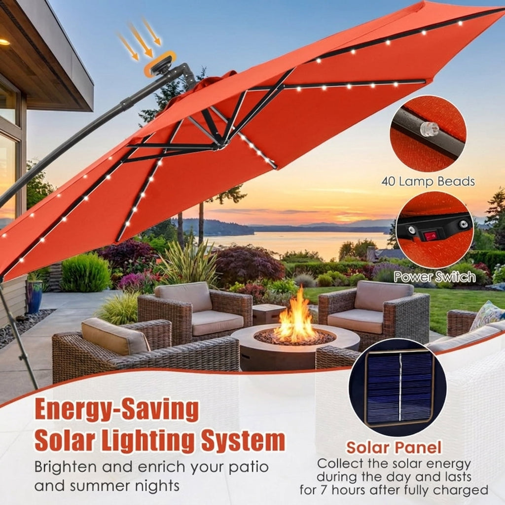 Biotree 10 ft Cantilever Offset Patio Umbrella Solar Powered Outdoor Shade - Orange - UV Protection with Cross Base