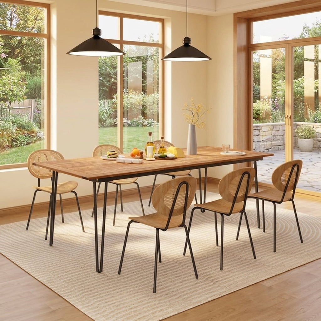 Biotree 86.5 Inch Rectangular Patio Dining Table for 8 with Acacia Wood Tabletop and Umbrella Hole-86.5 inches, Natural