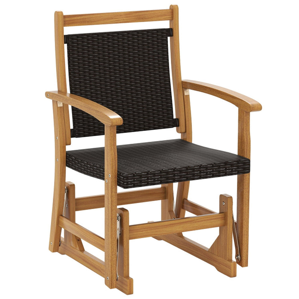 Biotree Patio Rattan Glider Chair with Acacia Wood Frame and Wicker Seat Back Stackable Patio Chair for Garden BackyardMix Brown