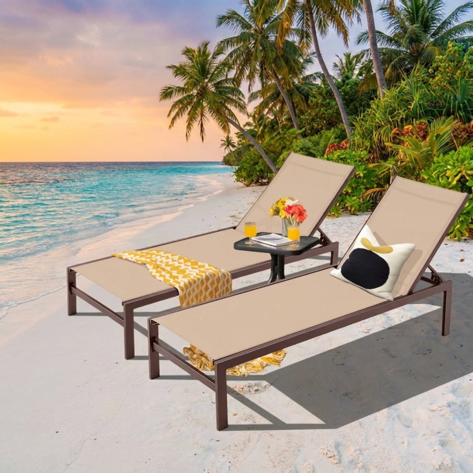 Biotree 6-Position Chaise Lounge Chairs with Rustproof Aluminium Frame Stackable Patio Chair for Garden BackyardBrown